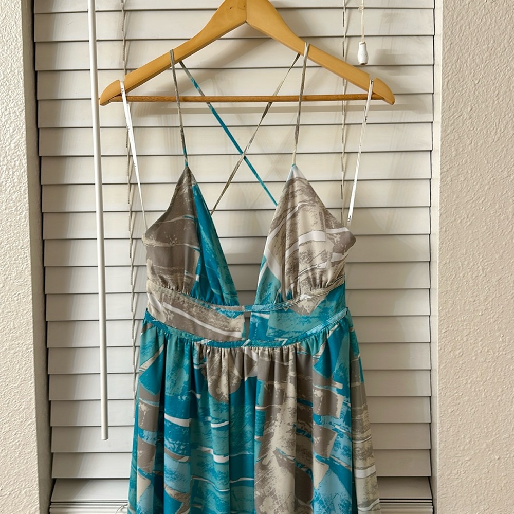 Lulu’s Teal, Grey, Cream Maxi Dress